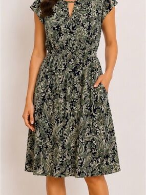 Banana Republic Navy and Olive Paisley Midi Dress